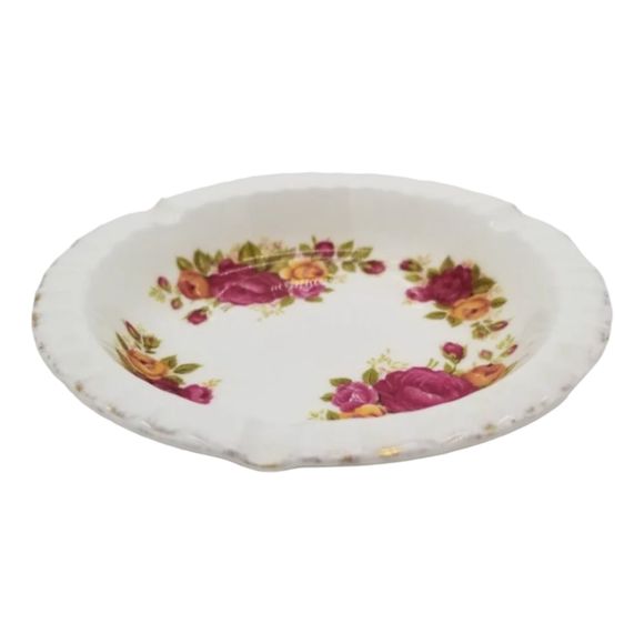 VTG COTTAGE ROSE Fine Bone China Ashtray Scalloped Edge Gold Trim - Picture 3 of 6